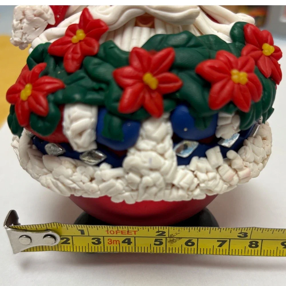 Traditions Vintage Christmas Ornament Santa Claus Poinsettia Polymer Clay Glass
